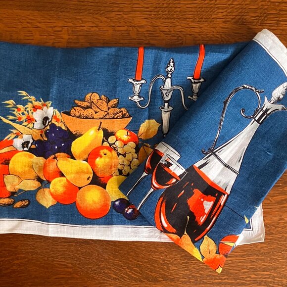 Ulster Irish Linen Tea Towels x 2 - Vintage Kitsch Tea Towel Wine, Nuts, Fruits - Picture 6 of 12